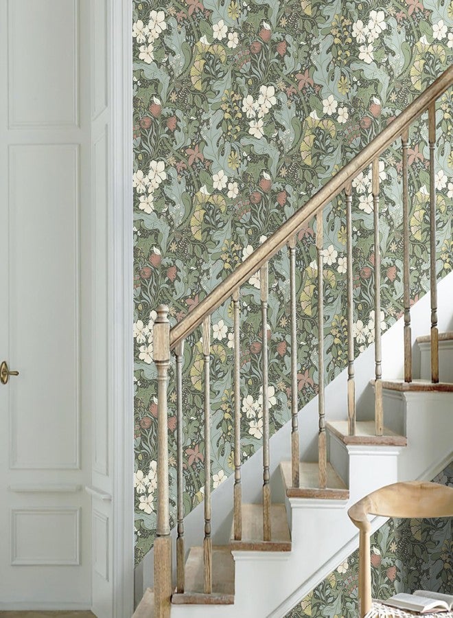 HeloHo Green Peel and Stick Wallpaper Boho Wallpaper Floral Wall Paper Self Adhesive Removable Waterproof Contact Paper for Living Room Bedroom Bathroom Decor 16.14" X 78.7" - Image 4