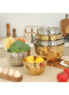 Generic Stainless Steel Hammer Salad Bowl Egg Bowl Mixing Bowl Fruit Bowl Creative Personality Hotel Decoration Fruit Plate Bar KT-Specifications:Stainless Steel Hammered Egg Bowl-Gold-Color:Inner Diameter 22CM  - Image 1