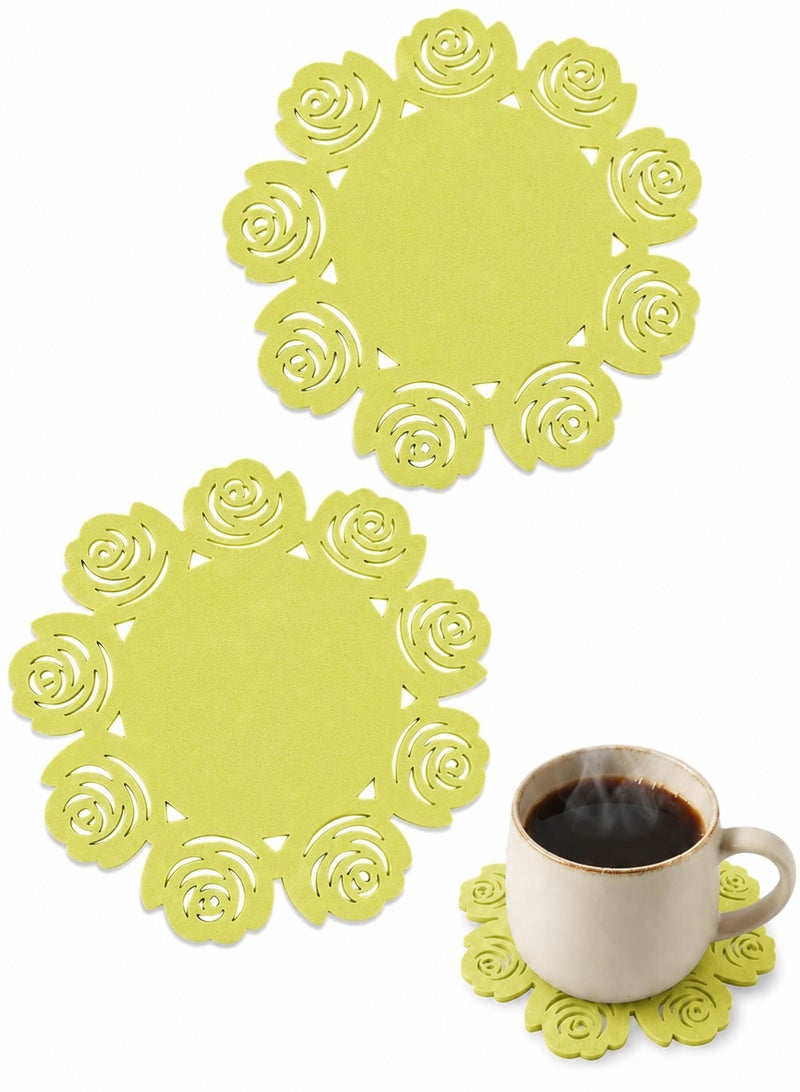 Set of 2 Round Heat Resistant Silicone Coasters 15 cm – Multi-Purpose Non-Slip Waterproof Drink Coasters for Hot & Cold Cups, Coffee Mugs, Tea Cups, Glasses, Tumblers, Small Pots, Bowls & Plates, Flexible, Durable and Easy to Clean Table & Kitchen Surface Protector - Green - Image 1