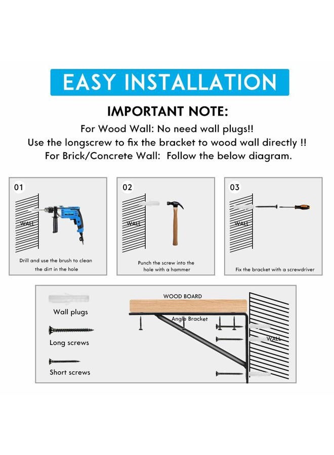Qualward Shelf Brackets 12 Inch Heavy Duty Metal Shelf Holders, Industrial Rustic Farmhouse Iron Floating Shelf Bracket for Open Shelving, Right Angle L Brackets for Wall Mounted Shelves (6 Pack) - Image 4