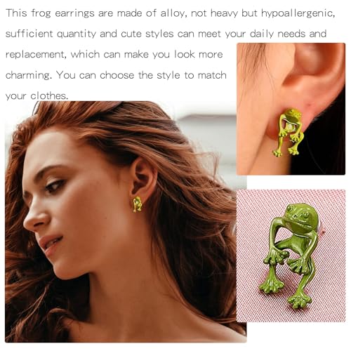Frodete Green Frog Earrings for Women Christmas Stocking Stuffers Vintage Frogs Shaped Stud Earrings Funny Cute 3D Animal Earrings Jewelry Gifts - Image 3