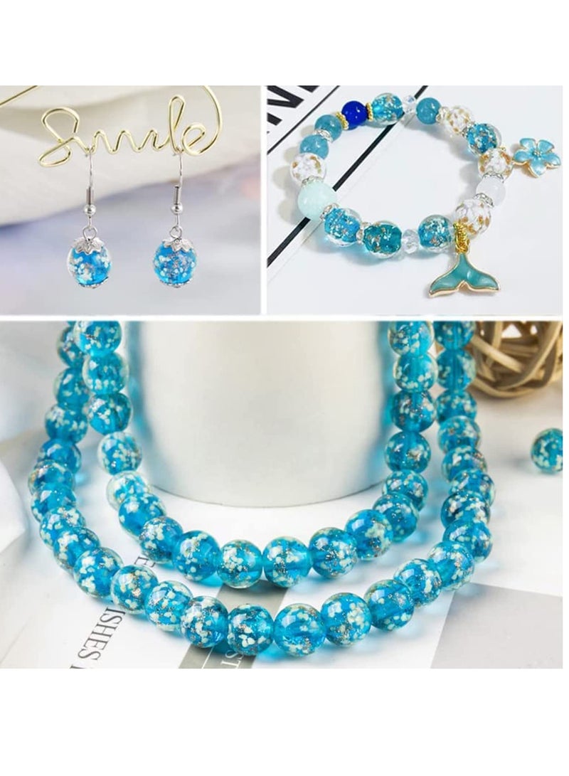 SOLARAE 50Pcs Luminous Glass Beads 8Mm Round Glow Crystal Loose With Rope For Friendship Jewelry Making In The Dark Gold Sand Round - Image 5