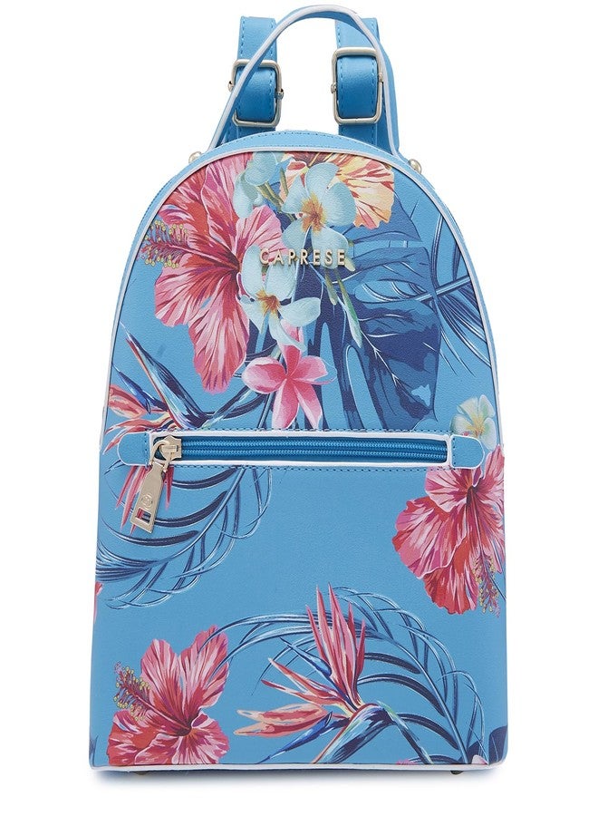 Caprese Renee Casual Backpack, Medium | Stylish Floral Priny Backpack for Women with Adjustable Shoulder Strap & Secure Zip Closure | for Everyday Outings and Travel | The Kiara Collection (Blue) - Image 1