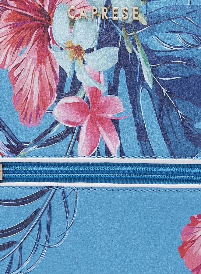 Caprese Renee Casual Backpack, Medium | Stylish Floral Priny Backpack for Women with Adjustable Shoulder Strap & Secure Zip Closure | for Everyday Outings and Travel | The Kiara Collection (Blue) - Image 3