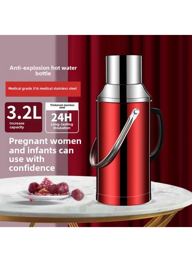 Stainless Steel Thermos Household Student Thermos Bottle Thermos Commercial Restaurant Hotel Large Capacity Thermos Bottle Thermos-Color:316 Flagship Extra Thick Model 3.3l Flat Cover Chinese Red-Capacity:[three-year Warranty, Damage Compensation Guaranteed] - Image 1