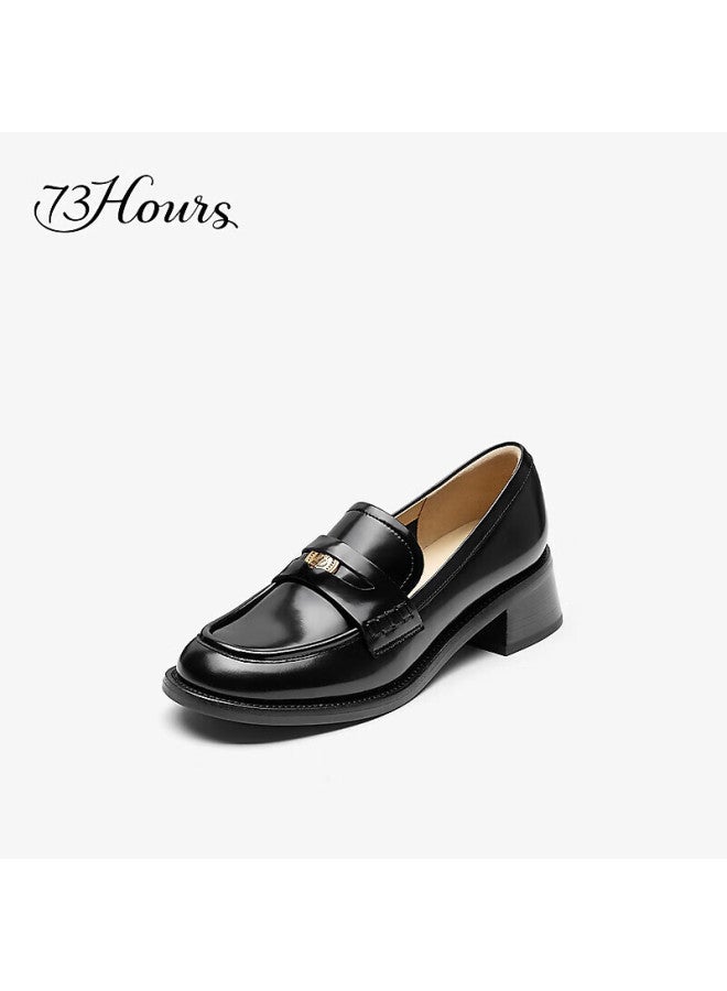 73hours Difficult To Coax Zhang Ruonan Same Style Women's Shoes Wind Whistle Chapter New Gold Coin Le Fu Shoes Thick Heel Small Leather Shoes - Image 1