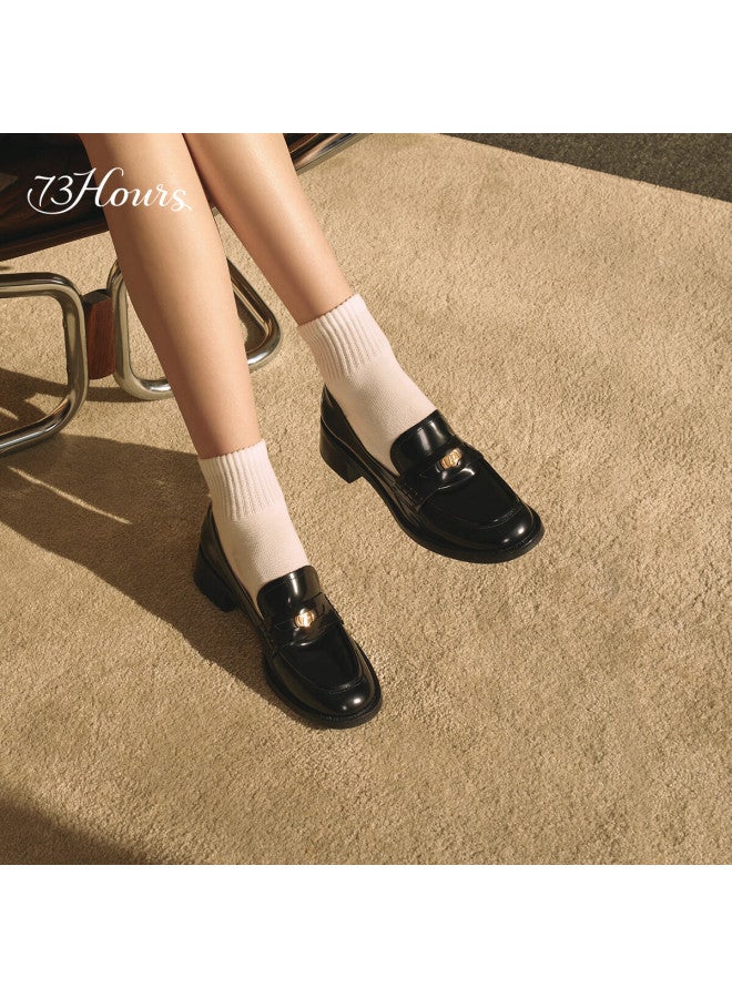 73hours Difficult To Coax Zhang Ruonan Same Style Women's Shoes Wind Whistle Chapter New Gold Coin Le Fu Shoes Thick Heel Small Leather Shoes - Image 3