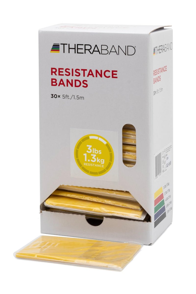 THERABAND Resistance Bands, 5 Foot, 30 Count Professional Latex Elastic Bands For Upper & Lower Body Exercise, Physical Therapy, Pilates, At-Home Workouts, & Rehab, Yellow, Thin, Beginner, Level 1 - Image 1