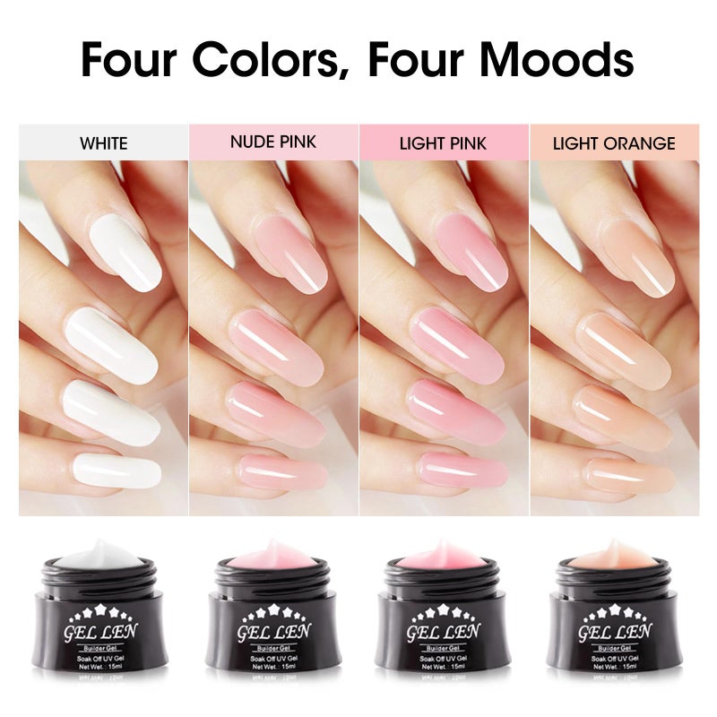 GELLEN Builder Gel Kit - Nail Extension Gel Nude Pinks White Light Orange Builder Nail Gel Kit 4 Colors Hard Nail Gel Builder 15ml - Image 2