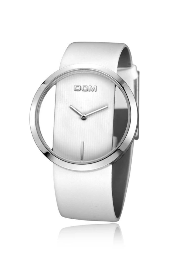 DOM Luxury Women's Watch with Unique Hollow Design and Genuine Leather Strap