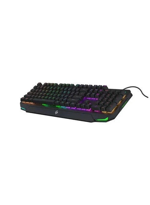 Mechanical Gaming Keyboard Ultra With Rainbow Lighting And Aluminum Panel, Outemu Mechanical Red Switch, 1.8m Braided USB-A Cable 104 Keys US + Arabic, 100 Million Clicks, 17 Light Effects - Gray