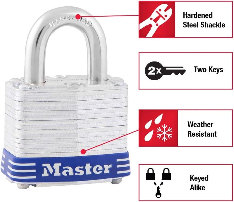 MasterLock 5T Outdoor Padlock with Key, 2 Pack Keyed-Alike, Silver - Image 2