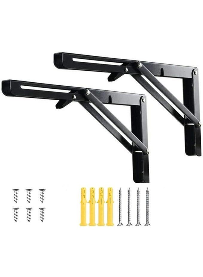 DUNISO 2 Pcs Folding Shelf Brackets,Heavy Duty Stainless Steel,Wall Mounted Shelf Bracket,Space Saving,Sturdy and Durable,for Table Work Bench,16 inch - Image 1