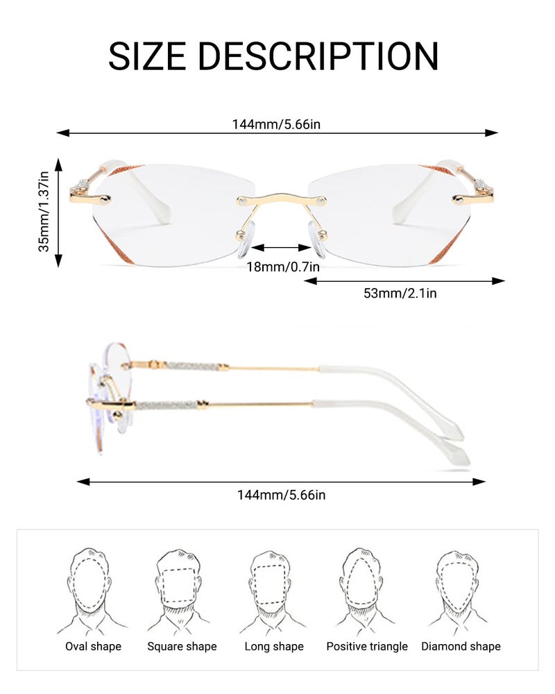 LUFF Rimless Reading Glasses for Women,Fashion Lightweight Anti Blue Light Readers Classic Metal Comfortable Frame glasses（Gold,1.0X - Image 2