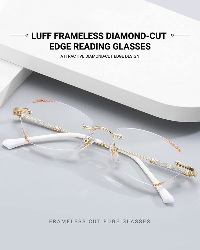 LUFF Rimless Reading Glasses for Women,Fashion Lightweight Anti Blue Light Readers Classic Metal Comfortable Frame glasses（Gold,1.0X - Image 3