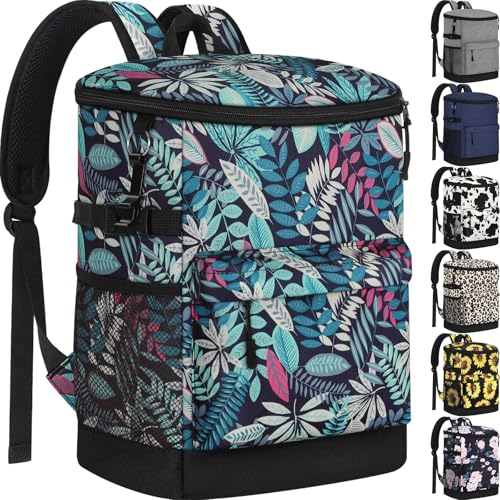 Tenot Cooler Backpack 33 Cans Backpack Coolers Insulated Leak Proof Soft Beach Cooler Bag for Men Women Ice Chest Backpack Camping Hiking Picnic Travel Cooler Lunch Backpack Blue Leaves - Image 1