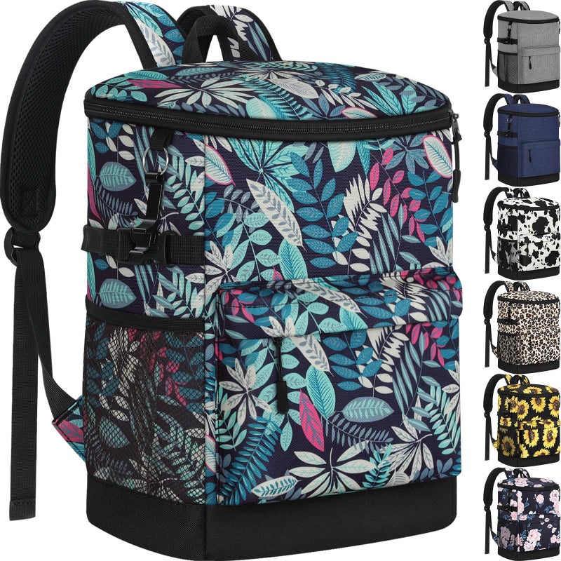 Tenot Cooler Backpack 33 Cans Backpack Coolers Insulated Leak Proof Soft Beach Cooler Bag for Men Women Ice Chest Backpack Camping Hiking Picnic Travel Cooler Lunch Backpack Blue Leaves - Image 2