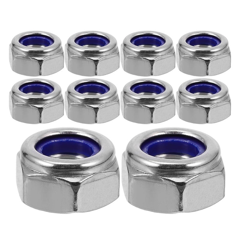 15pcs M10 Nylon Lock Nuts Thread Nuts 304 Stainless Steel Hex Locknuts 17mm Width Fastening for Machinery and Lamp Parts - Image 1
