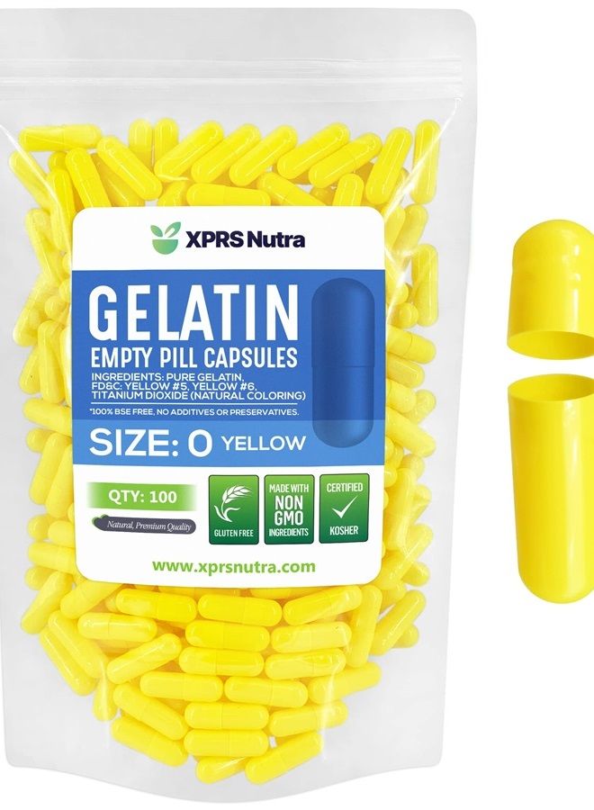 XPRS Nutra Size 0 Empty Capsules - 100 Count Empty Gelatin Capsules - Empty Pill Capsules - DIY Capsule Filling - Pure Bovine Pill Capsules Empty Gel Caps (Yellow)