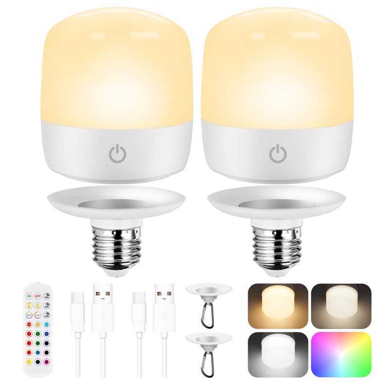 Yochoice Rechargeable Battery Operated Light Bulb 4000mAh Dimmable LED Bulb with Remote Detachable Base E26 Battery Powered Light Bulb for NonHardwired Lamps with 15 Colors 3 Timer 2 Packs - Image 2
