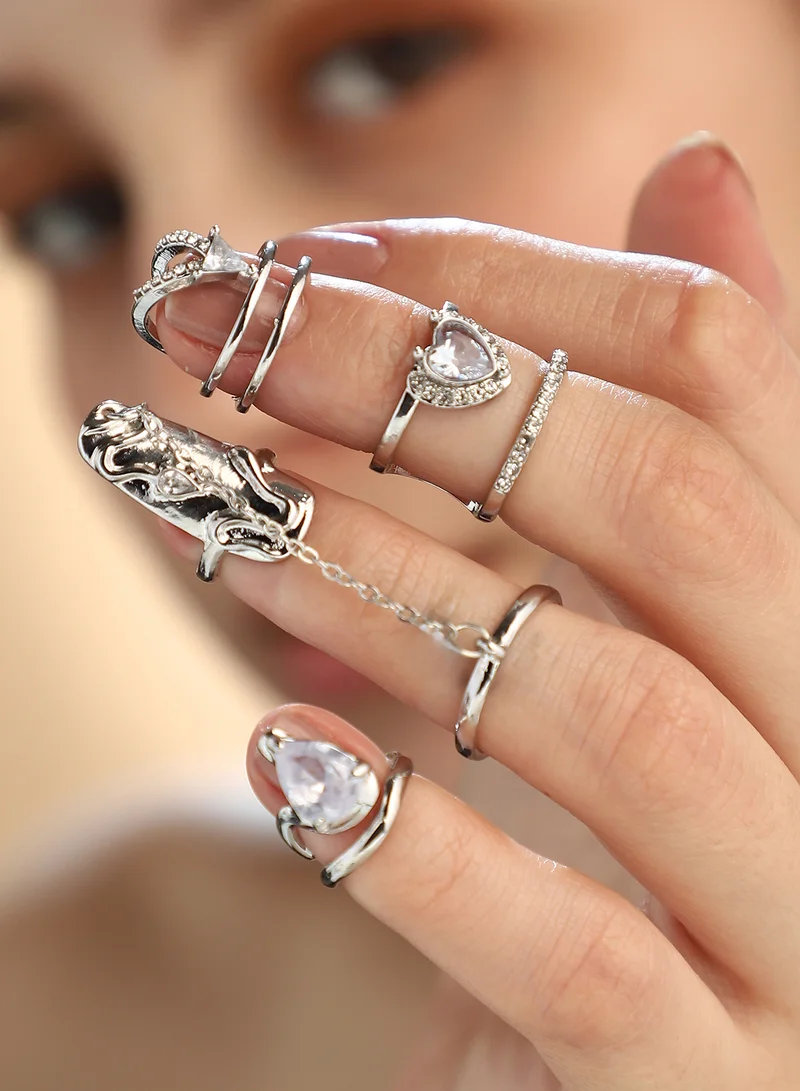 SOHI SOHI Women The Athena Nail Ring Set | Metallic  Colour | Set Of 4 | One-Size | Artificial Stone Alloy Material | Adjustable Closure | Ring For Casual & Evening Wear