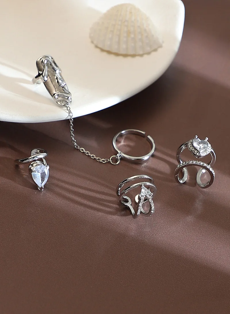 SOHI SOHI Women The Athena Nail Ring Set | Metallic  Colour | Set Of 4 | One-Size | Artificial Stone Alloy Material | Adjustable Closure | Ring For Casual & Evening Wear