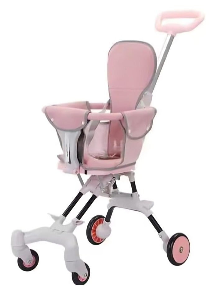 عربة أطفال خفيفة الوزن قابلة للطي مع مظلة (وردي)