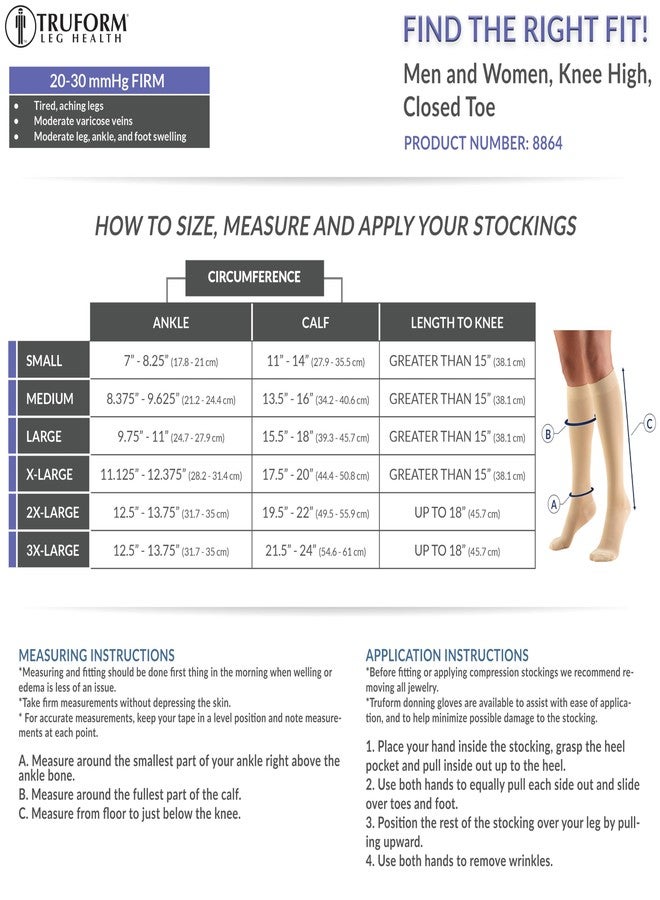 Truform 20-30 mmHg Compression Stockings for Men and Women, Knee High Length, Dot Top, Closed Toe, Beige, Large (8864BG-L) - Image 2