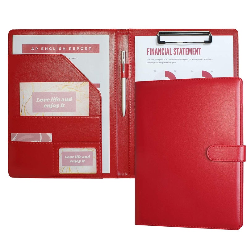 Mymazn Padfolio Clipboard Folder Portfolio, Faux Leather Storage Clipboard with Cover for Legal Pad Holder Letter Size A4 Writing Pad for Business School Office Conference Notepad Clip Boards (Red) - Image 1