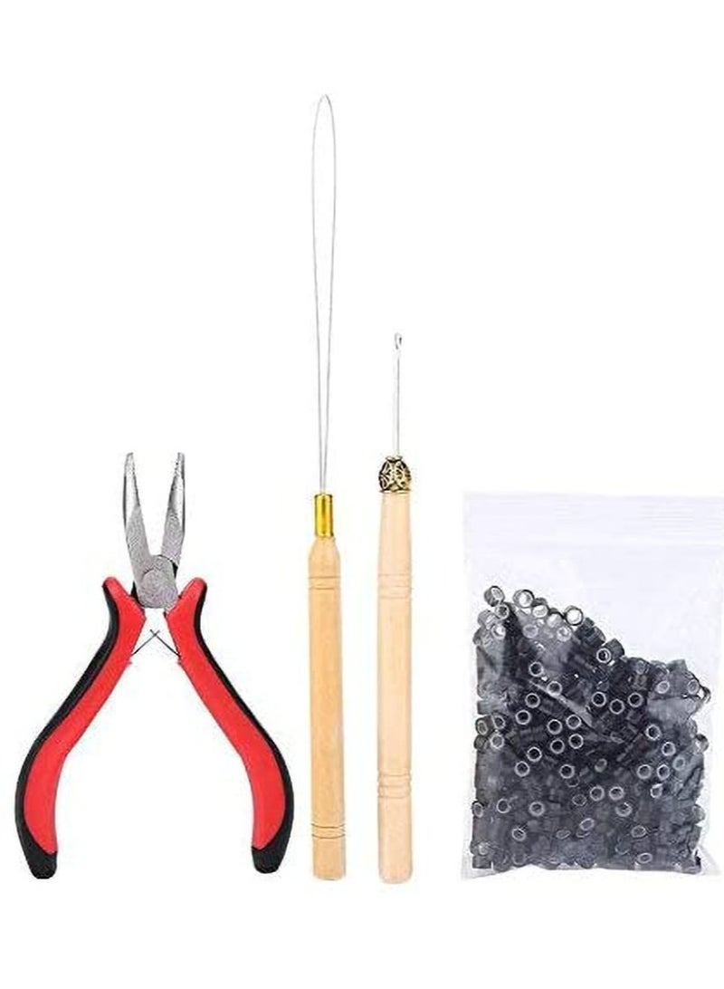 إستيل عدة وصلات شعر مستعار مجموعة كماشة رأس حلقي مع 500 قطعة ملحقات إطالة الشعر من حلقات صغيرة (أسود) - Image 1