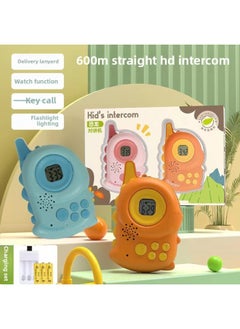 Walkie-talkie Children's Toy Wireless Telephone Dinosaur Play House Parent-child Interactive Telephone-Color:Blue Dinosaur + Orange Dinosaur [rechargeable Version] 600 M Wireless Intercom + Flashlight + Watch