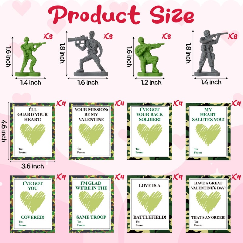 CPicdn 32 Pack Valentineâ€™s Day Army Card Soldier Eraser for Kids Bulk Cute Pencil Erasers Soldier Figures with Valentine Gift Cards for Kids Classroom Prizes Exchange Party Favor - Image 2