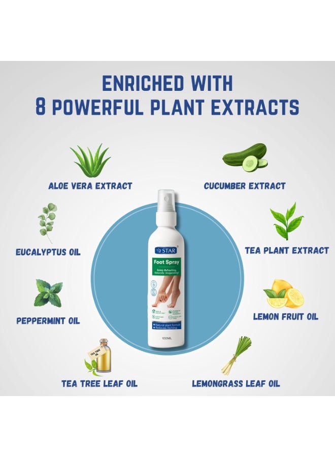 سز ستار بخاخ القدم اس زد ستار للقدمين ذات الرائحة الكريهة والمتعرقة، تركيبة مضادة للفطريات ومزيل العرق غني بالمستخلصات النباتية الطبيعية والزيوت العطرية لأقدام منعشة ومريحة، 100 مل - Image 3
