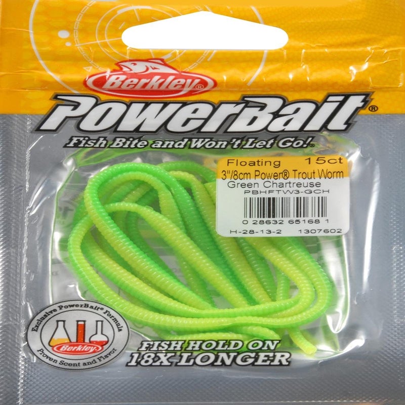 Berkley PowerBait Power Floating Trout Worm Fishing Bait, Green Chartreuse, 3in | 8cm, Irresistible Scent & Flavor, Realistic Worm Profile, Ideal for Trout and More - Image 2