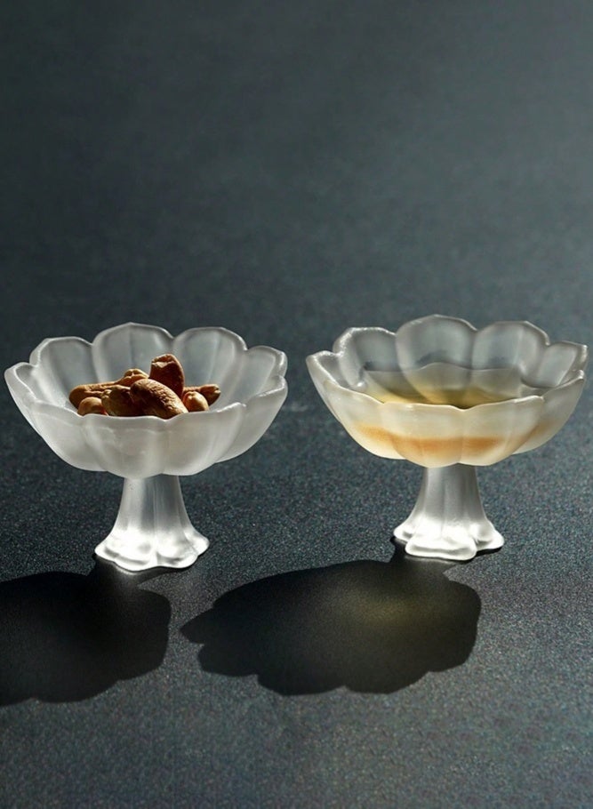 MAIDI Set of 6 Elegant Lotus Frosted Glass Cups | Heat-Resistant Stemmed Glasses for Tea, Turkish Coffee & Layered Desserts - Image 1