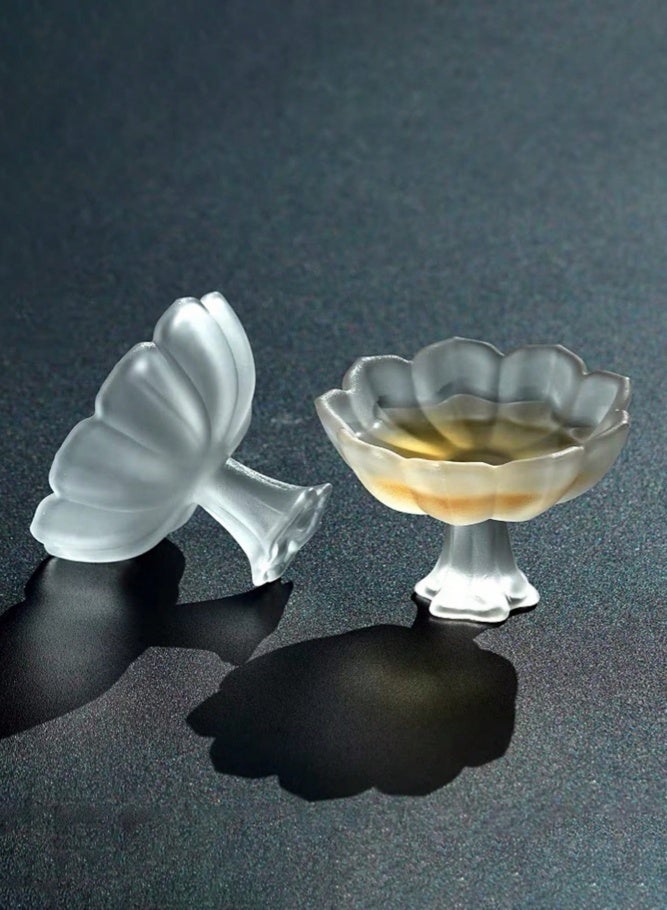 MAIDI Set of 6 Elegant Lotus Frosted Glass Cups | Heat-Resistant Stemmed Glasses for Tea, Turkish Coffee & Layered Desserts - Image 2
