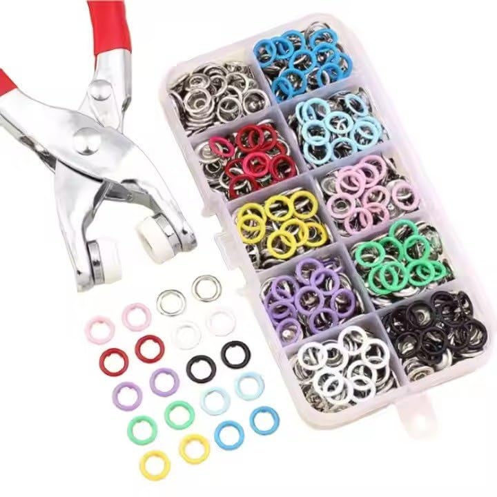 Kunji Snaps Buttons Fasteners Kit Tool for Sewing and Crafting Metal Prong Hollow Snaps and Solid Snaps Buttons with Fastener Pliers Press Tool Kit - Image 2