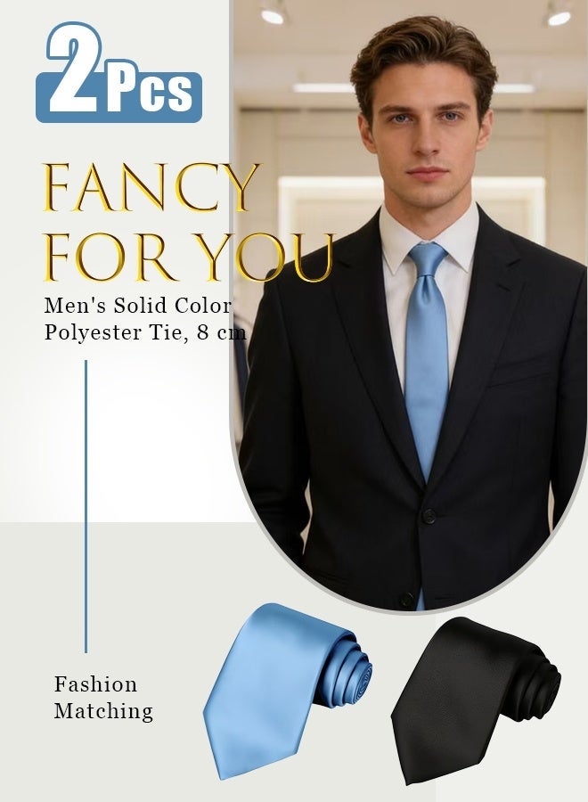 ربطة عنق رجالي من الساتان بلون واحد من قطعتين، عرض عادي ورفيع - Image 1