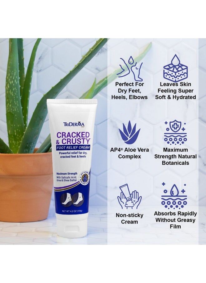 TriDerma - Cracked & Crusty™ Healthy Foot Cream Moisturizes Softens And Heals Dry Feet Cracked Heels And Dry Elbows With Salicylic Acid Urea Shea Butter Ap4 Aloe And Vitamins 4.2 Ounces - Image 1