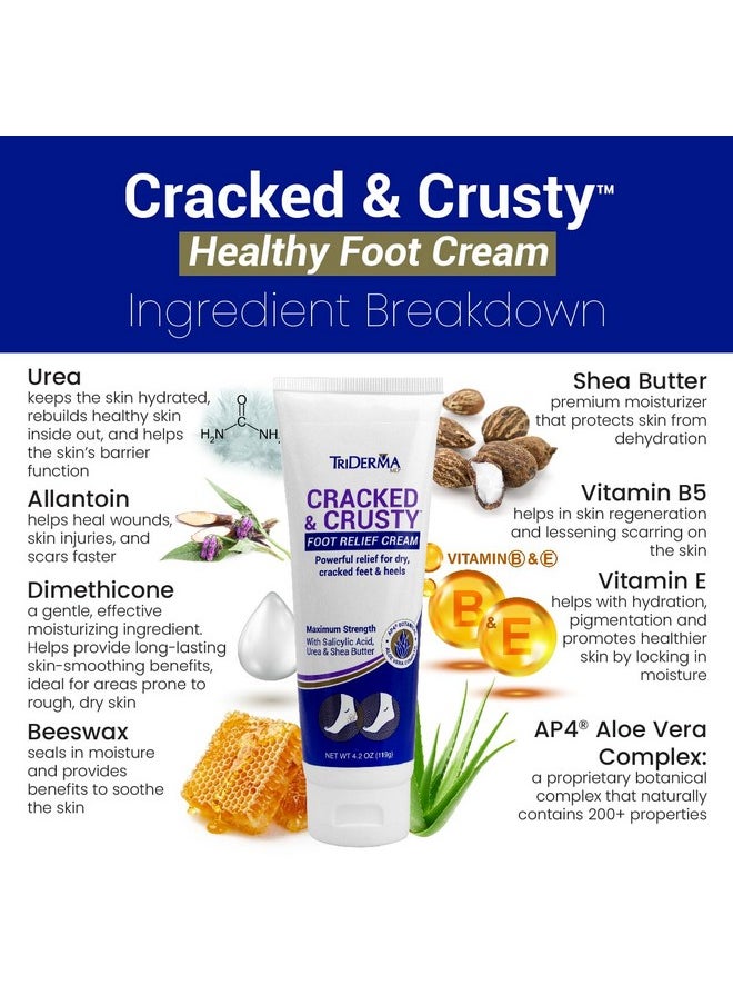 TriDerma - Cracked & Crusty™ Healthy Foot Cream Moisturizes Softens And Heals Dry Feet Cracked Heels And Dry Elbows With Salicylic Acid Urea Shea Butter Ap4 Aloe And Vitamins 4.2 Ounces - Image 1
