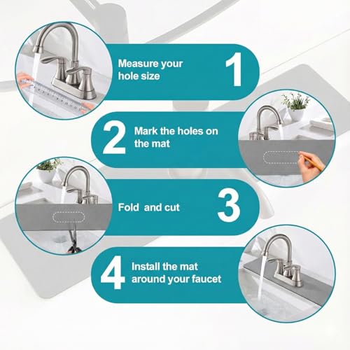 EazziSwitch Customizable Faucet Mat for Kitchen Sink: 30"L x 5.5"W DIY Cuttable Bathroom Counter Protector - Cut to Fit with 2 or 3 Hole & Oval Rectangle Square Faucet Design - Extra Long Absorbent Splash Guard - Image 3