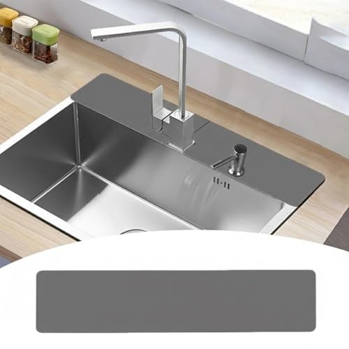 EazziSwitch Customizable Faucet Mat for Kitchen Sink: 30"L x 5.5"W DIY Cuttable Bathroom Counter Protector - Cut to Fit with 2 or 3 Hole & Oval Rectangle Square Faucet Design - Extra Long Absorbent Splash Guard - Image 1