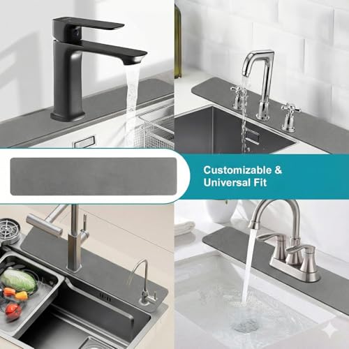 EazziSwitch Customizable Faucet Mat for Kitchen Sink: 30"L x 5.5"W DIY Cuttable Bathroom Counter Protector - Cut to Fit with 2 or 3 Hole & Oval Rectangle Square Faucet Design - Extra Long Absorbent Splash Guard - Image 4