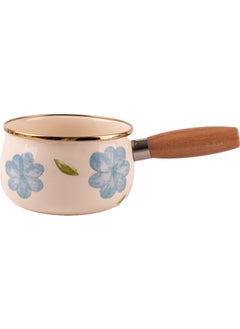 Emaylab Bloom Wooden Handle Enamel Sauce Pan 16CM 1.3 Liters (Suitable for All Stoves Including Induction)  - Image 1