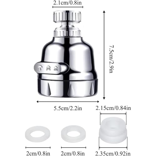 ARQIVO® 360 Degree Swivel Faucet Tap Aerator - Adjustable 3 Mode Water Saving ABS Plastic Splash Proof Nozzle Filter for Bathroom Kitchen (Short) - Image 2