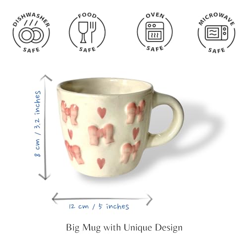 BACKKSPACE RETAIL Ceramic Coffee Tea Milk Mugs | Unique Handcrafted Ceramics | 320ml Capacity | Microwave & Dishwasher Safe (Pink Bows and Hearts) - Image 3