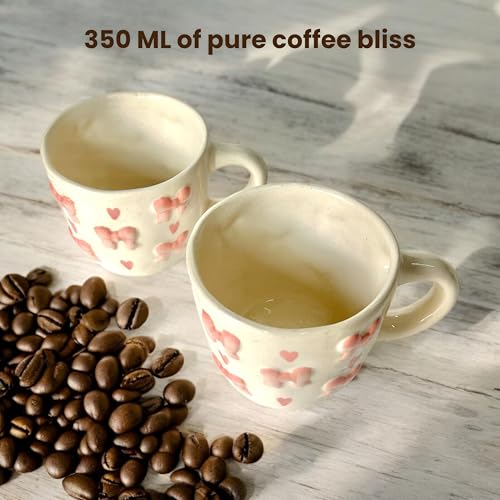 BACKKSPACE RETAIL Ceramic Coffee Tea Milk Mugs | Unique Handcrafted Ceramics | 320ml Capacity | Microwave & Dishwasher Safe (Pink Bows and Hearts) - Image 4