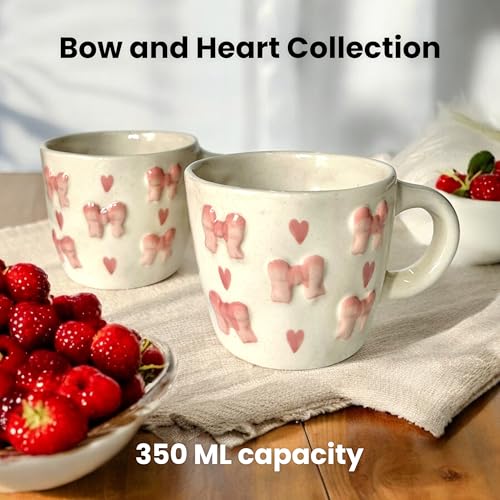 BACKKSPACE RETAIL Ceramic Coffee Tea Milk Mugs | Unique Handcrafted Ceramics | 320ml Capacity | Microwave & Dishwasher Safe (Pink Bows and Hearts) - Image 5