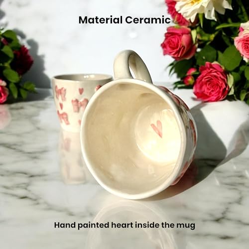 BACKKSPACE RETAIL Ceramic Coffee Tea Milk Mugs | Unique Handcrafted Ceramics | 320ml Capacity | Microwave & Dishwasher Safe (Pink Bows and Hearts) - Image 2
