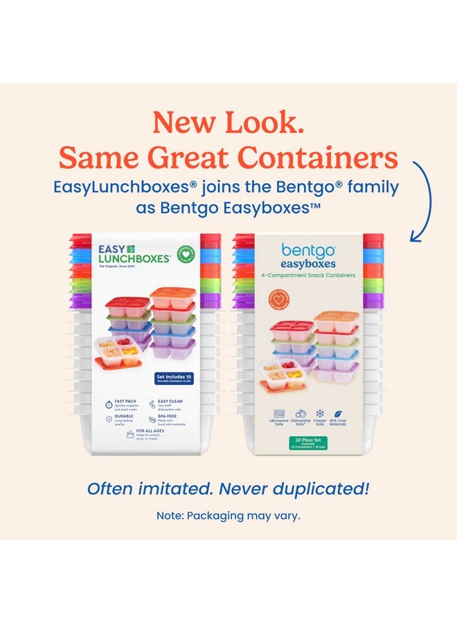 Bentgo Easyboxes 4-Compartment Snack Containers - 20-Piece Set with 10 Trays & 10 Custom-Fit Lids to Seal in Freshness - Reusable Food Storage & Meal Prep Bento BPA-Free Containers (Classic) - Image 5